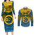 Vanuatu Sanma Province Couples Matching Long Sleeve Bodycon Dress and Long Sleeve Button Shirts Coat Of Arms And Namele Fern Polynesian Pattern LT05 Yellow - Polynesian Pride