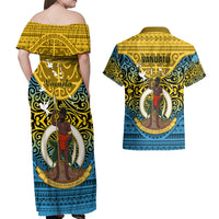 Vanuatu Sanma Province Couples Matching Off Shoulder Maxi Dress and Hawaiian Shirt Coat Of Arms And Namele Fern Polynesian Pattern LT05 - Polynesian Pride
