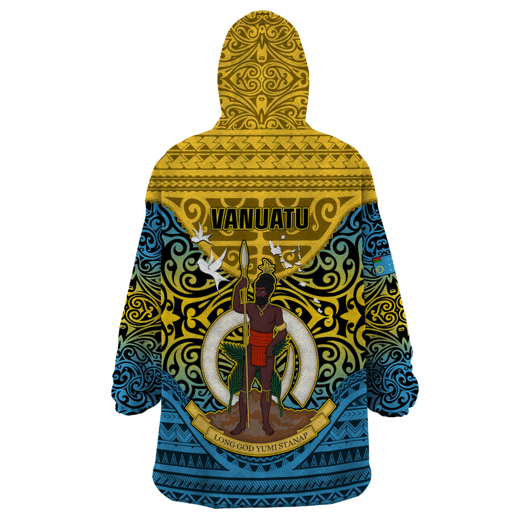 Vanuatu Sanma Province Wearable Blanket Hoodie Coat Of Arms And Namele Fern Polynesian Pattern LT05 - Polynesian Pride