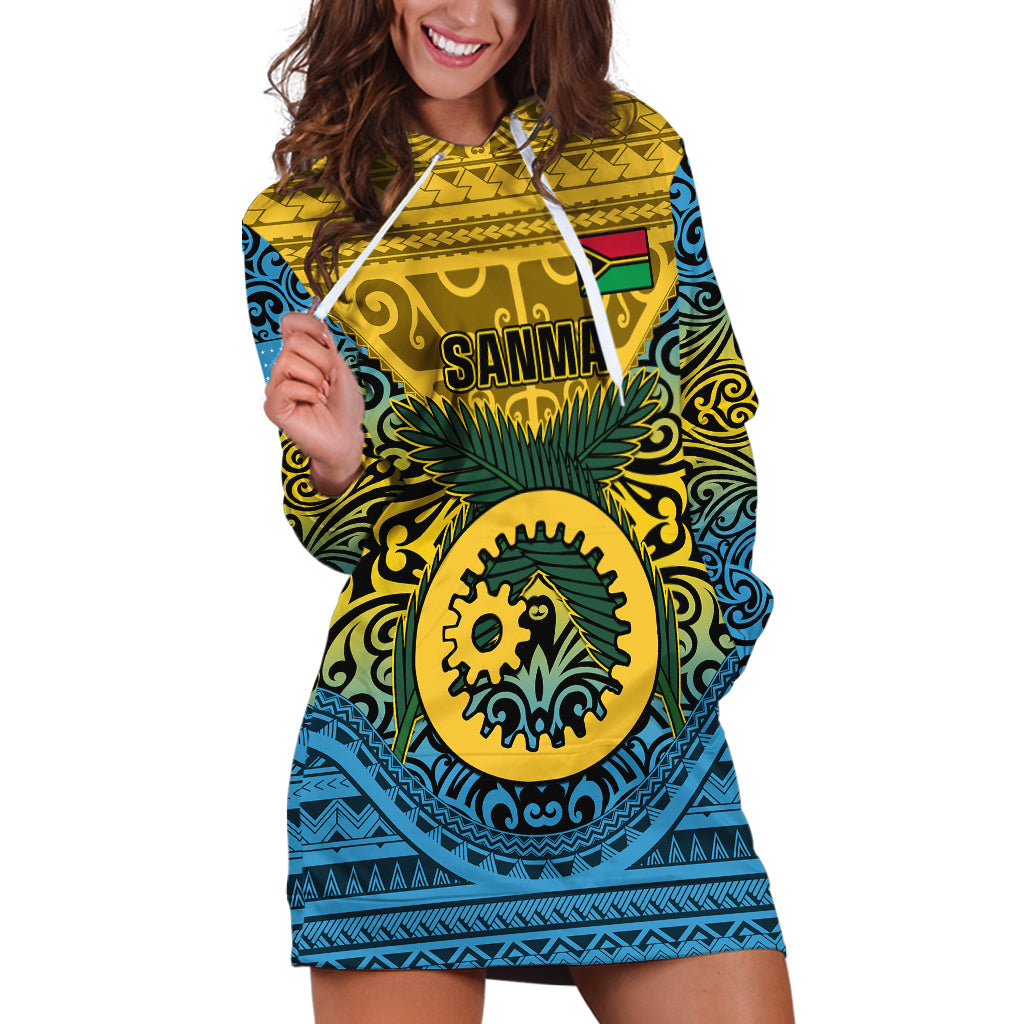 Personalized Vanuatu Sanma Province Hoodie Dress Coat Of Arms And Namele Fern Polynesian Pattern LT05 Yellow - Polynesian Pride