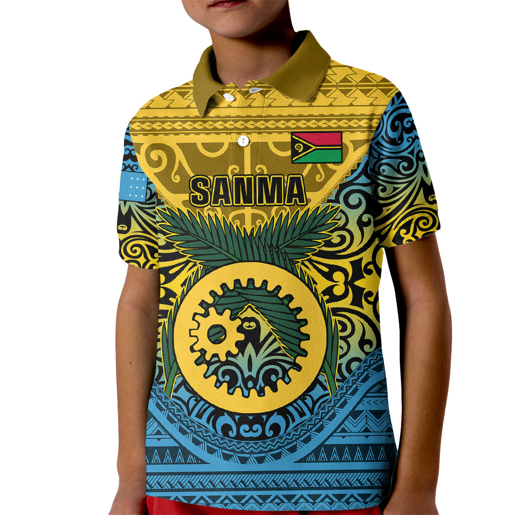 Personalized Vanuatu Sanma Province Kid Polo Shirt Coat Of Arms And Namele Fern Polynesian Pattern LT05 Kid Yellow - Polynesian Pride