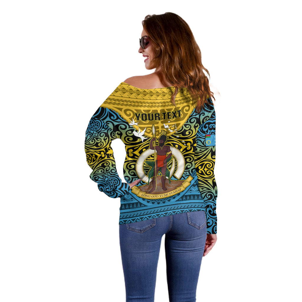 Personalized Vanuatu Sanma Province Off Shoulder Sweater Coat Of Arms And Namele Fern Polynesian Pattern LT05 - Polynesian Pride