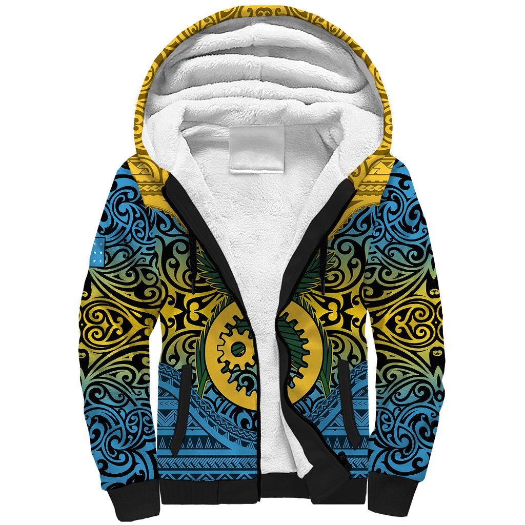 Personalized Vanuatu Sanma Province Sherpa Hoodie Coat Of Arms And Namele Fern Polynesian Pattern LT05 Unisex Yellow - Polynesian Pride