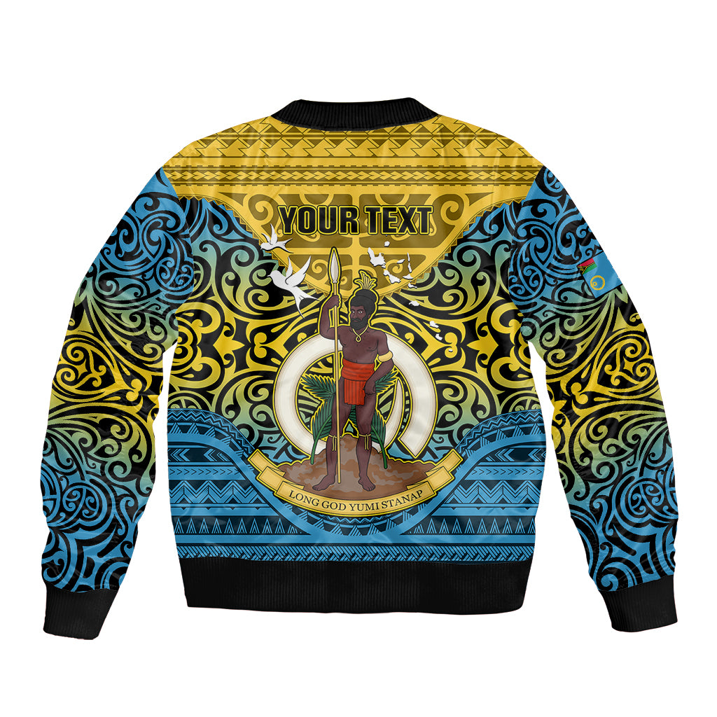 Personalized Vanuatu Sanma Province Sleeve Zip Bomber Jacket Coat Of Arms And Namele Fern Polynesian Pattern LT05 - Polynesian Pride