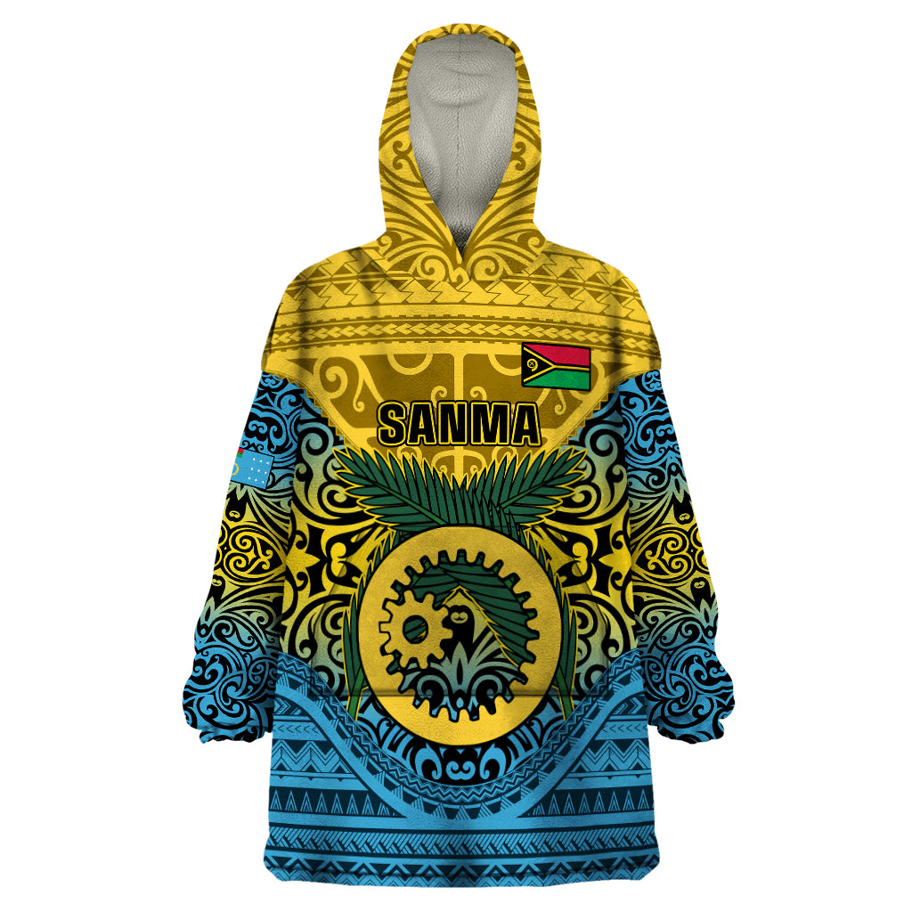 Personalized Vanuatu Sanma Province Wearable Blanket Hoodie Coat Of Arms And Namele Fern Polynesian Pattern LT05 One Size Yellow - Polynesian Pride