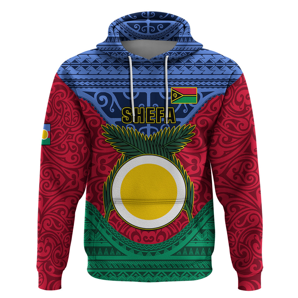 Vanuatu Shefa Province Hoodie Coat Of Arms And Namele Fern Polynesian Pattern LT05 Red - Polynesian Pride