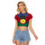 Vanuatu Shefa Province Raglan Cropped T Shirt Coat Of Arms And Namele Fern Polynesian Pattern LT05 Female Red - Polynesian Pride