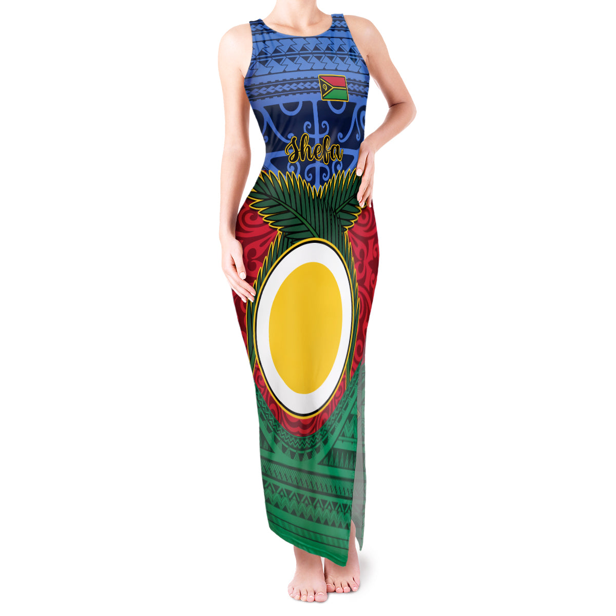 Vanuatu Shefa Province Tank Maxi Dress Coat Of Arms And Namele Fern Polynesian Pattern LT05 Women Red - Polynesian Pride