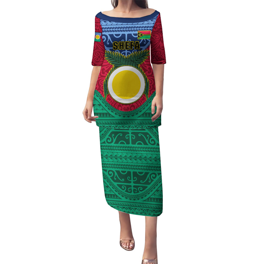 Personalized Vanuatu Shefa Province Puletasi Coat Of Arms And Namele Fern Polynesian Pattern LT05 Long Dress Red - Polynesian Pride