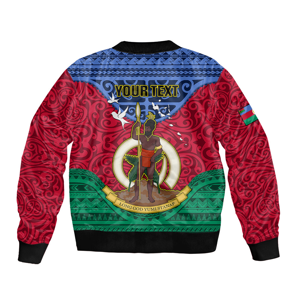 Personalized Vanuatu Shefa Province Sleeve Zip Bomber Jacket Coat Of Arms And Namele Fern Polynesian Pattern LT05 - Polynesian Pride