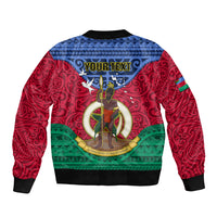 Personalized Vanuatu Shefa Province Sleeve Zip Bomber Jacket Coat Of Arms And Namele Fern Polynesian Pattern LT05 - Polynesian Pride
