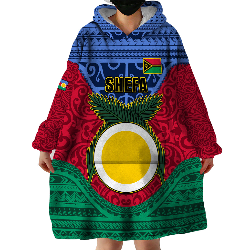 Personalized Vanuatu Shefa Province Wearable Blanket Hoodie Coat Of Arms And Namele Fern Polynesian Pattern LT05 - Polynesian Pride