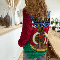 Personalized Vanuatu Shefa Province Women Casual Shirt Coat Of Arms And Namele Fern Polynesian Pattern LT05 - Polynesian Pride