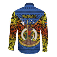 Vanuatu Tafea Province Long Sleeve Button Shirt Coat Of Arms And Namele Fern Polynesian Pattern LT05 - Polynesian Pride