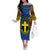 Vanuatu Tafea Province Off The Shoulder Long Sleeve Dress Coat Of Arms And Namele Fern Polynesian Pattern LT05 Women Blue - Polynesian Pride