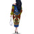 Vanuatu Tafea Province Off The Shoulder Long Sleeve Dress Coat Of Arms And Namele Fern Polynesian Pattern LT05 - Polynesian Pride