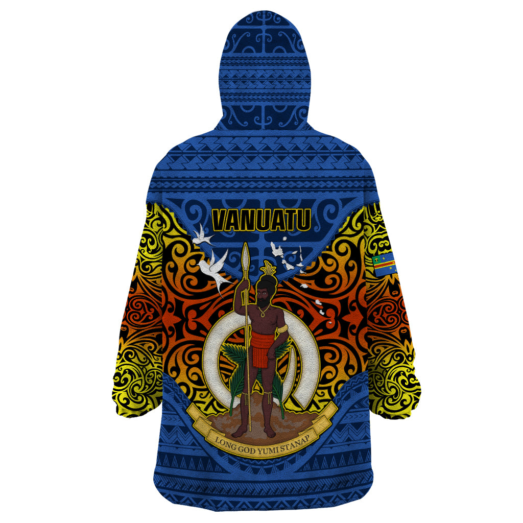 Vanuatu Tafea Province Wearable Blanket Hoodie Coat Of Arms And Namele Fern Polynesian Pattern LT05 - Polynesian Pride