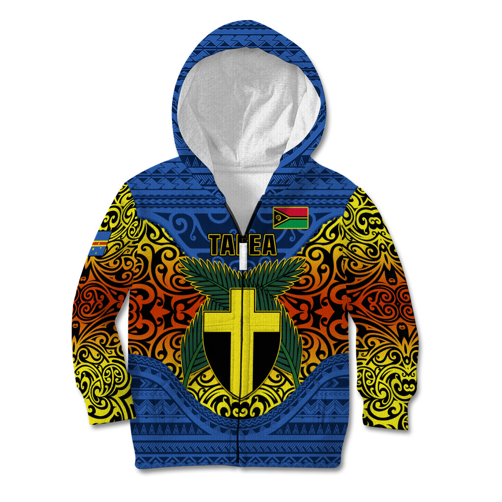 Personalized Vanuatu Tafea Province Kid Hoodie Coat Of Arms And Namele Fern Polynesian Pattern LT05 Zip Hoodie Blue - Polynesian Pride