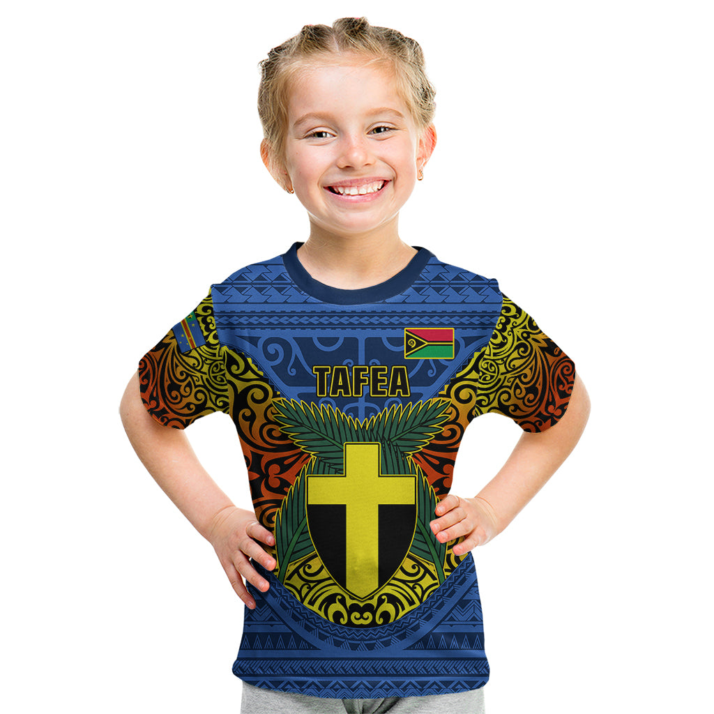 Personalized Vanuatu Tafea Province Kid T Shirt Coat Of Arms And Namele Fern Polynesian Pattern LT05 Blue - Polynesian Pride