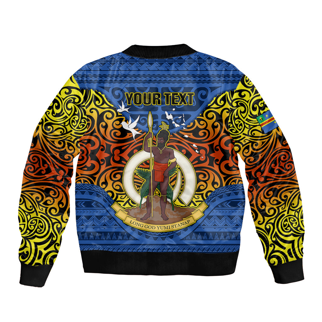 Personalized Vanuatu Tafea Province Sleeve Zip Bomber Jacket Coat Of Arms And Namele Fern Polynesian Pattern LT05 - Polynesian Pride