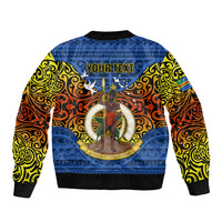 Personalized Vanuatu Tafea Province Sleeve Zip Bomber Jacket Coat Of Arms And Namele Fern Polynesian Pattern LT05 - Polynesian Pride