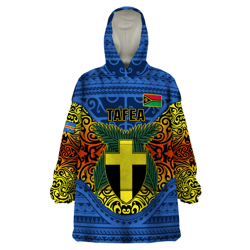 Personalized Vanuatu Tafea Province Wearable Blanket Hoodie Coat Of Arms And Namele Fern Polynesian Pattern LT05 One Size Blue - Polynesian Pride