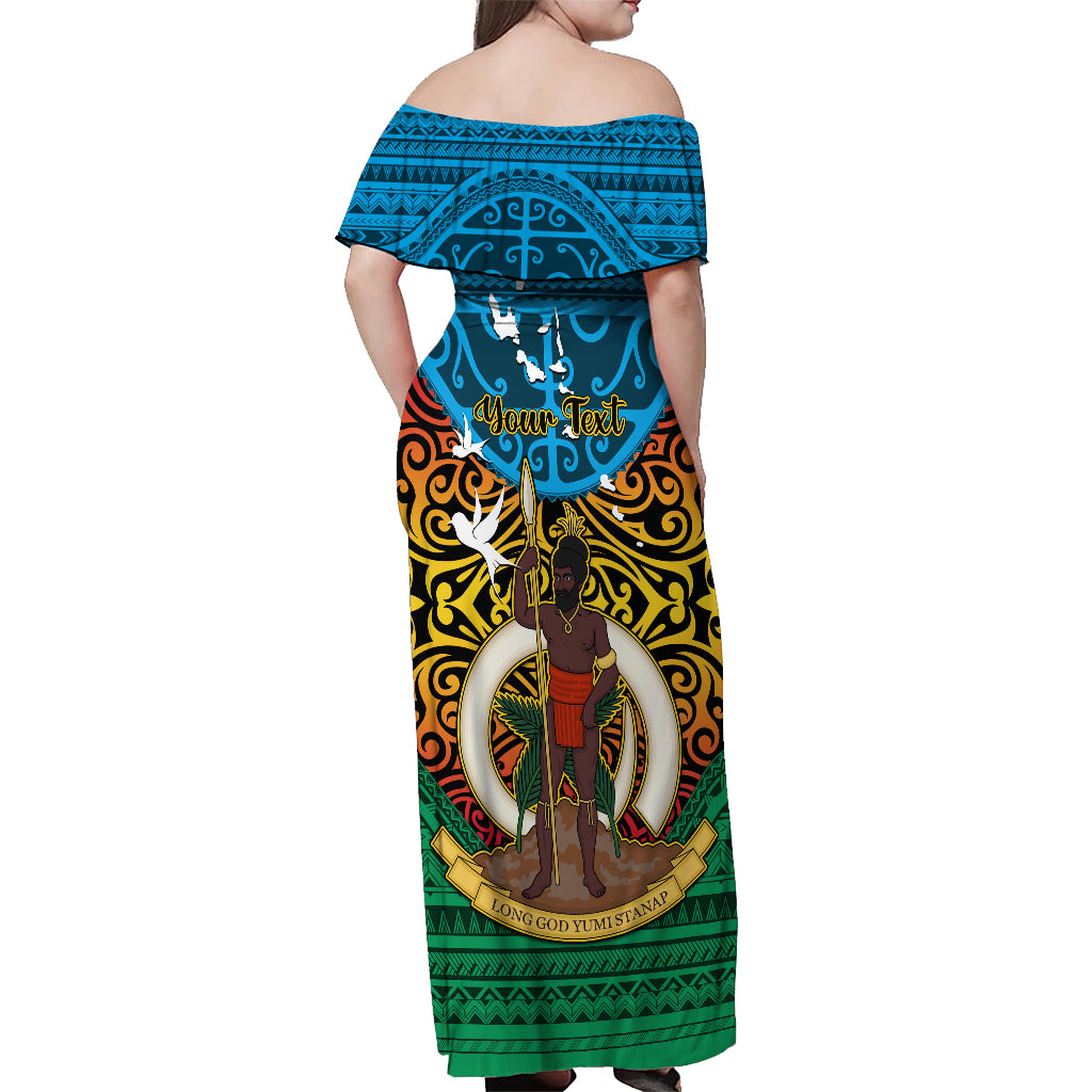 Personalized Vanuatu Torba Province Off Shoulder Maxi Dress Vanuatuan Coat Of Arms Polynesian Pattern LT05 - Polynesian Pride