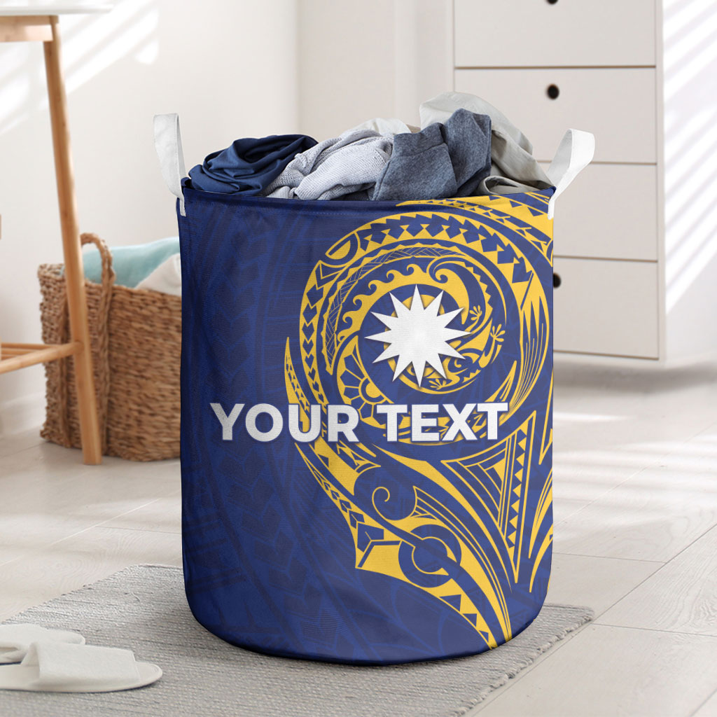 Personalised Nauru Angam Day Laundry Basket Gold Navy Tribal Pattern LT05 Blue - Polynesian Pride