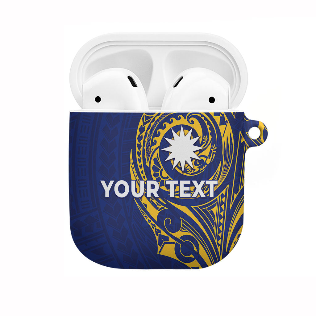 Personalised Nauru Angam Day AirPods Case Gold Navy Tribal Pattern LT05 Blue - Polynesian Pride