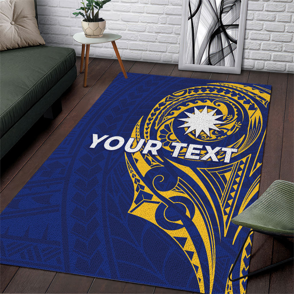 Personalised Nauru Angam Day Area Rug Gold Navy Tribal Pattern LT05 Blue - Polynesian Pride