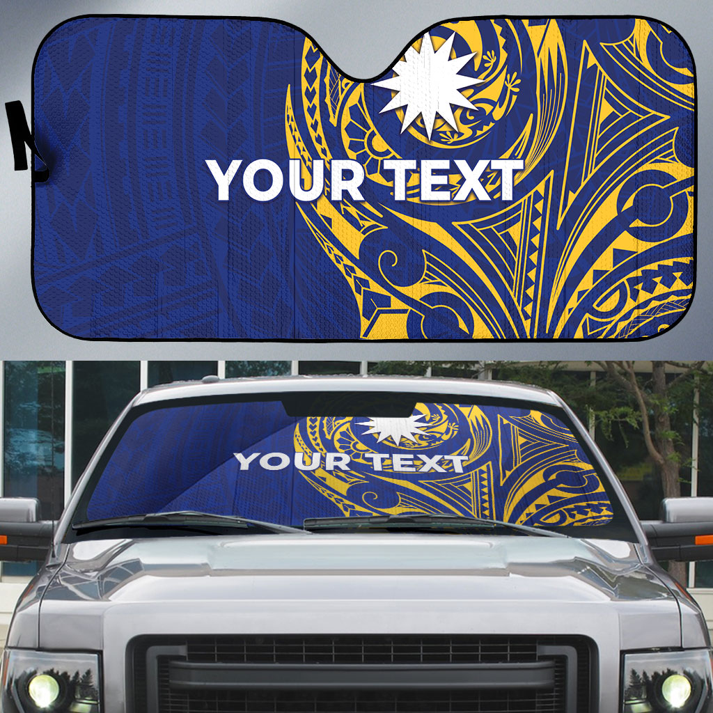 Personalised Nauru Angam Day Auto Sun Shade Gold Navy Tribal Pattern LT05 Blue - Polynesian Pride