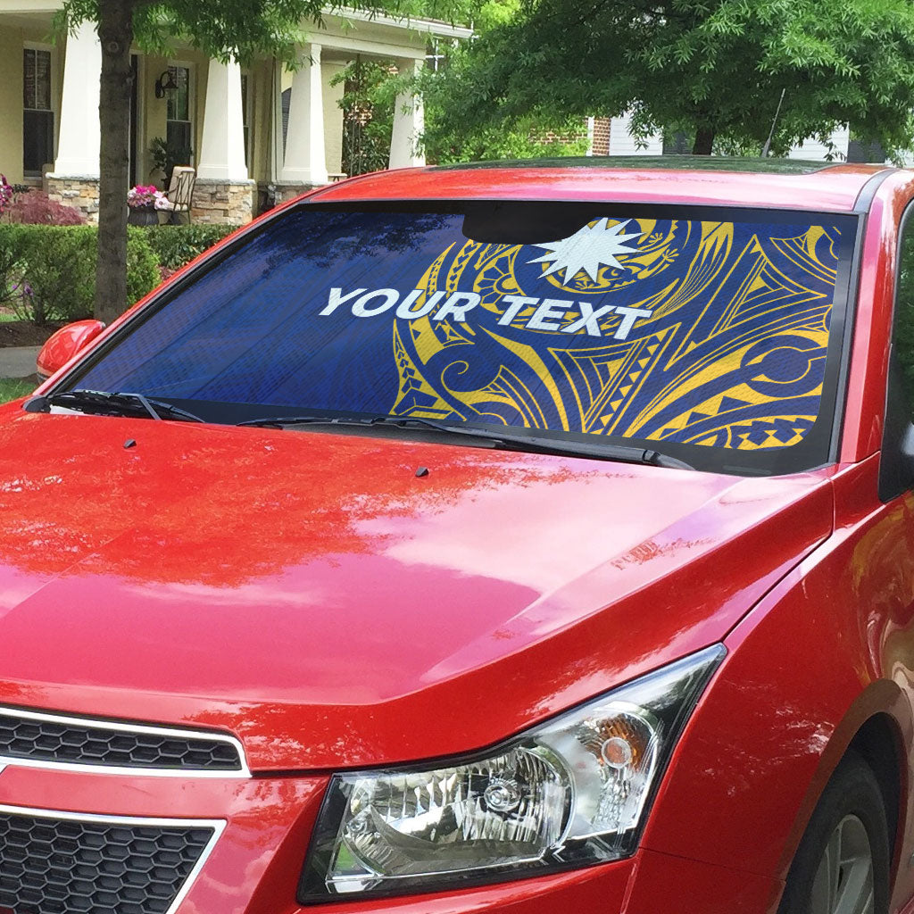 Personalised Nauru Angam Day Auto Sun Shade Gold Navy Tribal Pattern LT05 - Polynesian Pride
