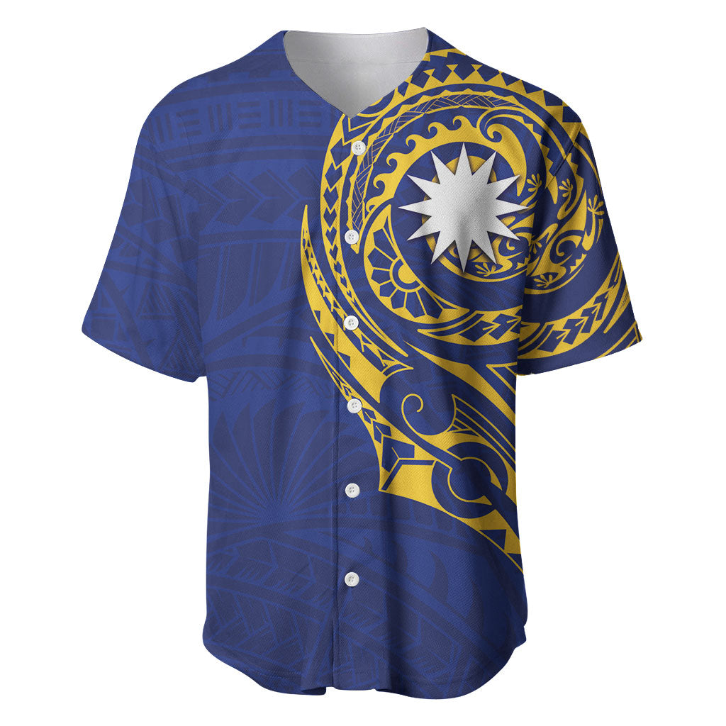 Personalised Nauru Angam Day Baseball Jersey Gold Navy Tribal Pattern LT05 Blue - Polynesian Pride