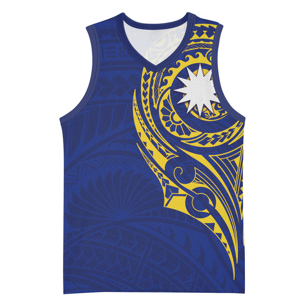 Personalised Nauru Angam Day Basketball Jersey Gold Navy Tribal Pattern LT05 Unisex Blue - Polynesian Pride