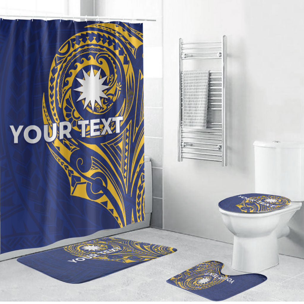 Personalised Nauru Angam Day Bathroom Set Gold Navy Tribal Pattern LT05 Bathroom Set (4 pcs) Blue - Polynesian Pride