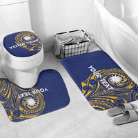 Personalised Nauru Angam Day Bathroom Set Gold Navy Tribal Pattern LT05 Mat Set Only (3 pcs) One Size Blue - Polynesian Pride