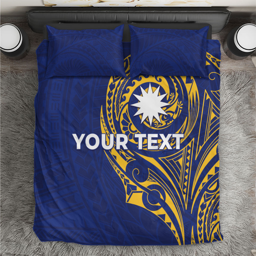 Personalised Nauru Angam Day Bedding Set Gold Navy Tribal Pattern LT05 Blue - Polynesian Pride