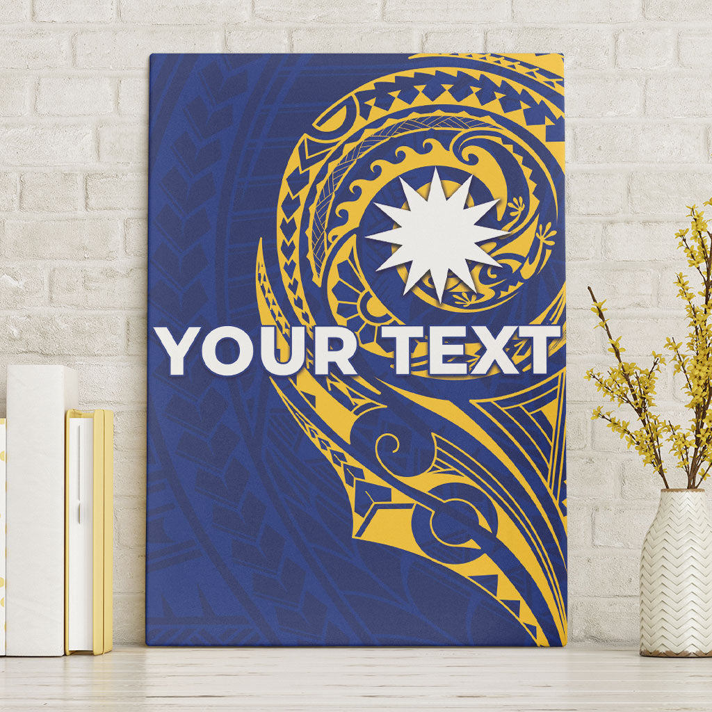 Personalised Nauru Angam Day Canvas Wall Art Gold Navy Tribal Pattern LT05 Without Frame Blue - Polynesian Pride