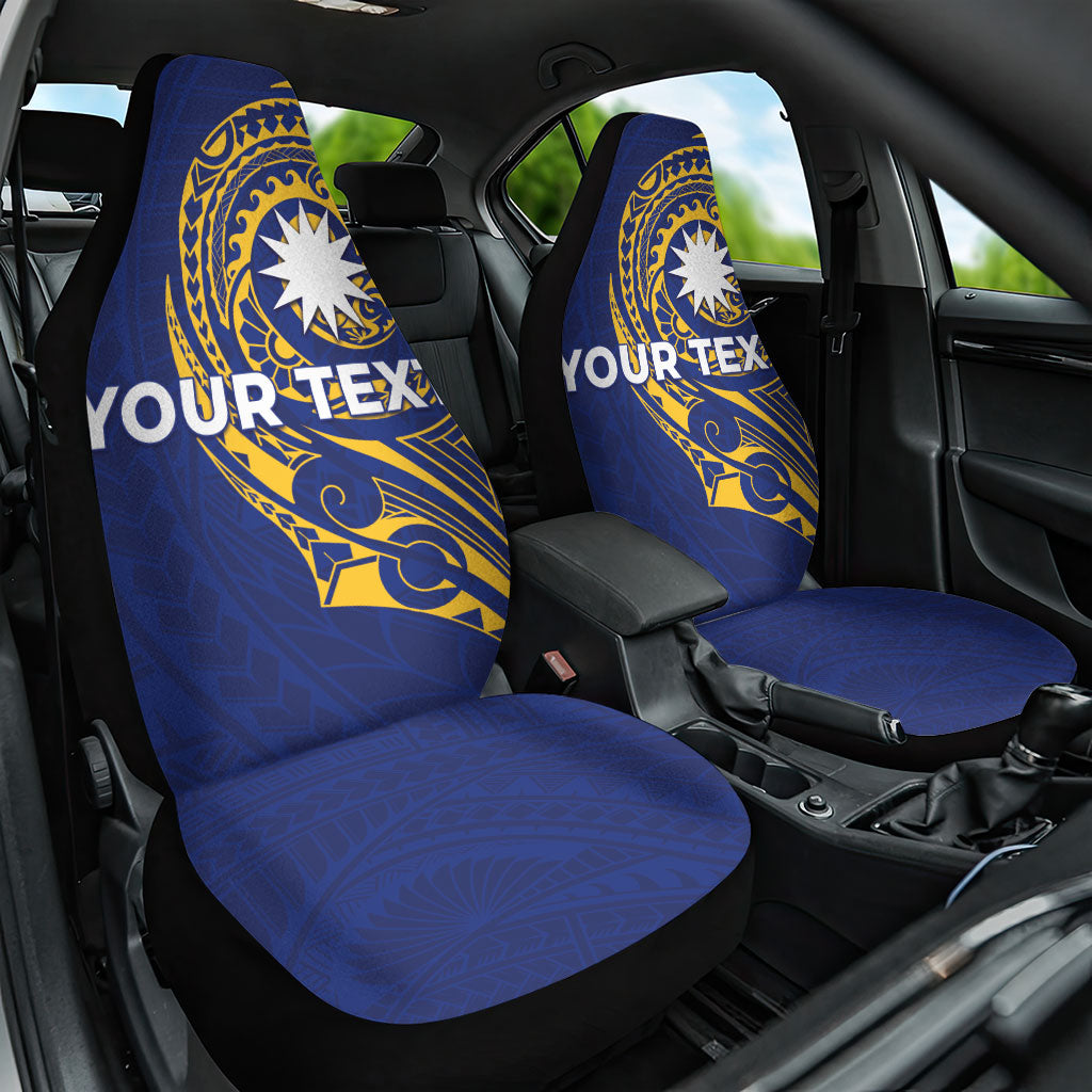 Personalised Nauru Angam Day Car Seat Cover Gold Navy Tribal Pattern LT05 One Size Blue - Polynesian Pride