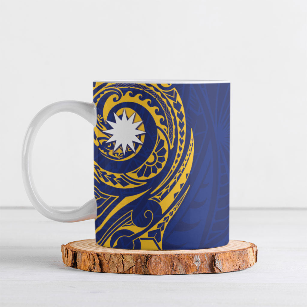 Personalised Nauru Angam Day Ceramic Mug Gold Navy Tribal Pattern LT05 Blue - Polynesian Pride