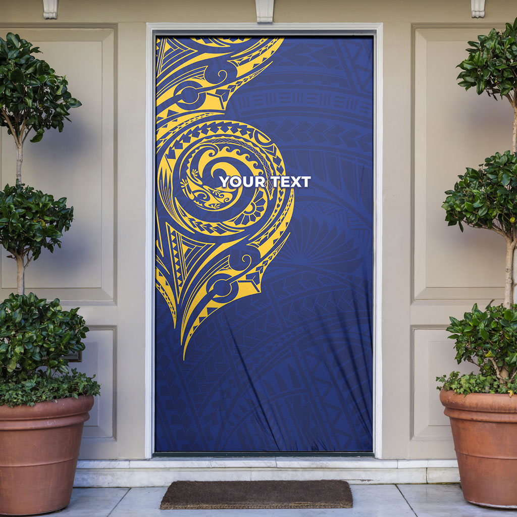 Personalised Nauru Angam Day Door Cover Gold Navy Tribal Pattern LT05 Blue - Polynesian Pride