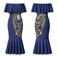 Personalised Nauru Angam Day Family Matching Mermaid Dress and Hawaiian Shirt Gold Navy Tribal Pattern