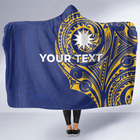 Personalised Nauru Angam Day Hooded Blanket Gold Navy Tribal Pattern LT05 One Size Blue - Polynesian Pride