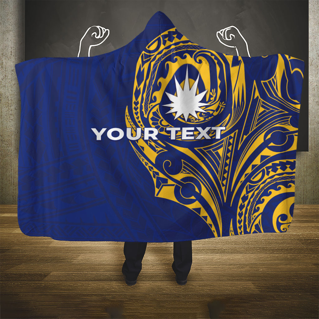Personalised Nauru Angam Day Hooded Blanket Gold Navy Tribal Pattern LT05 - Polynesian Pride