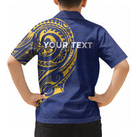 Personalised Nauru Angam Day Kid Hawaiian Shirt Gold Navy Tribal Pattern