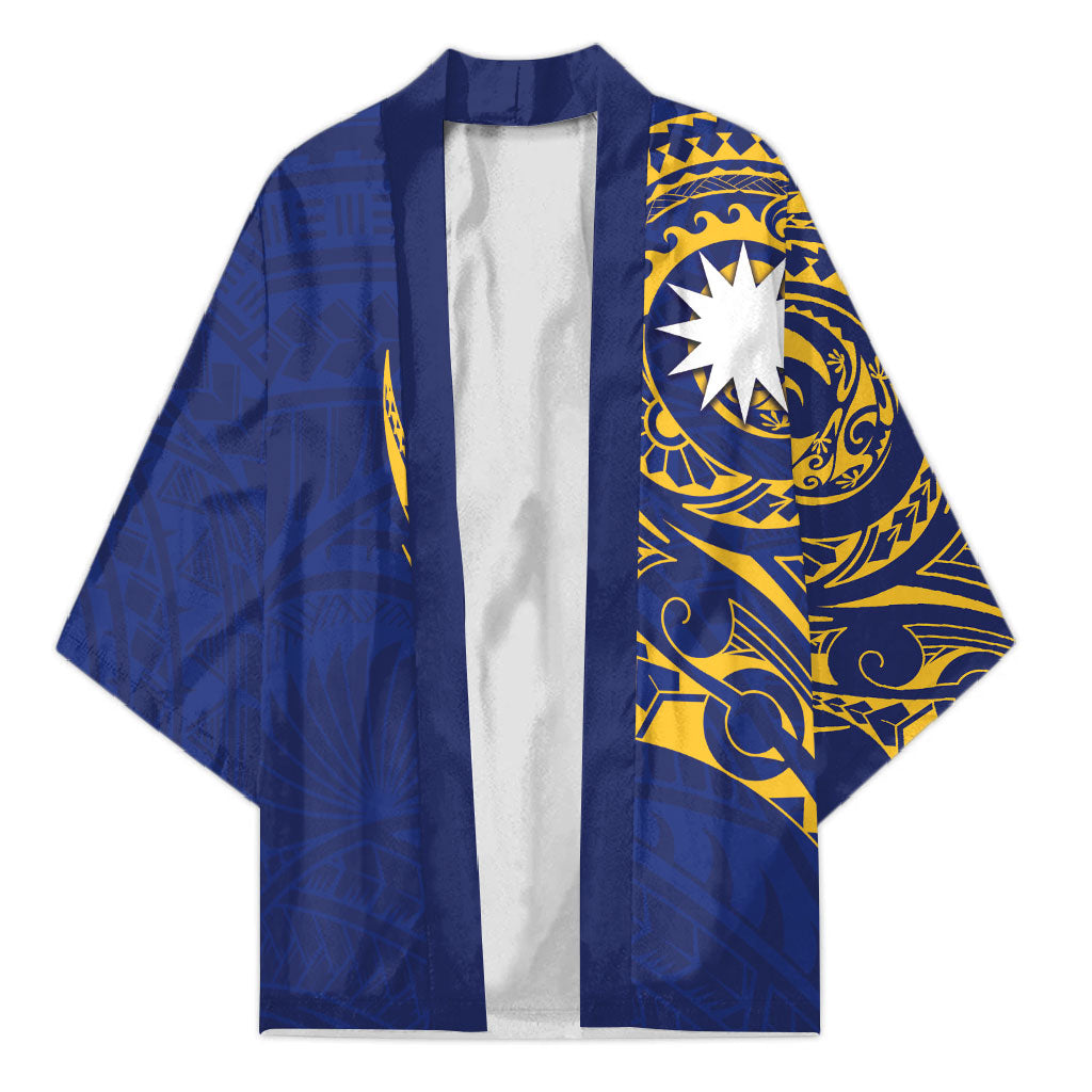 Personalised Nauru Angam Day Kimono Gold Navy Tribal Pattern LT05 Unisex Blue - Polynesian Pride