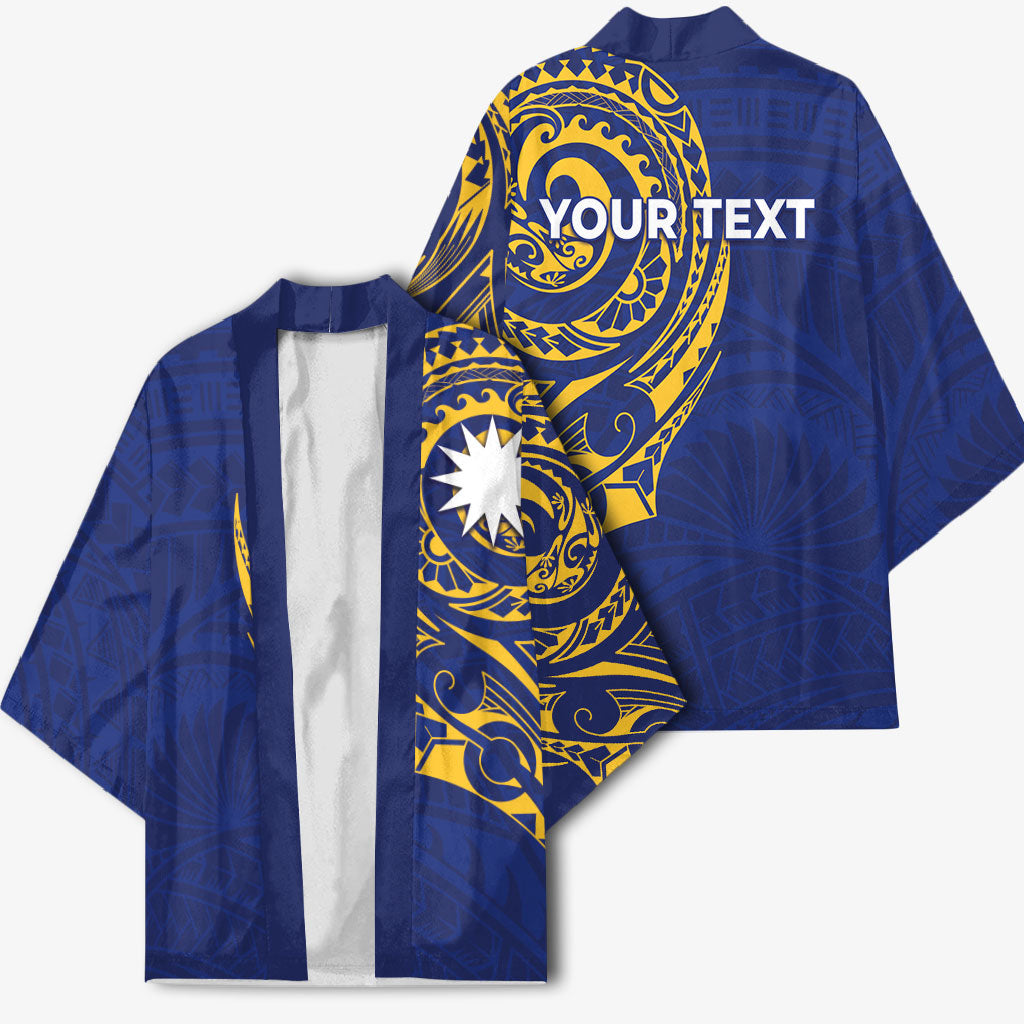 Personalised Nauru Angam Day Kimono Gold Navy Tribal Pattern
