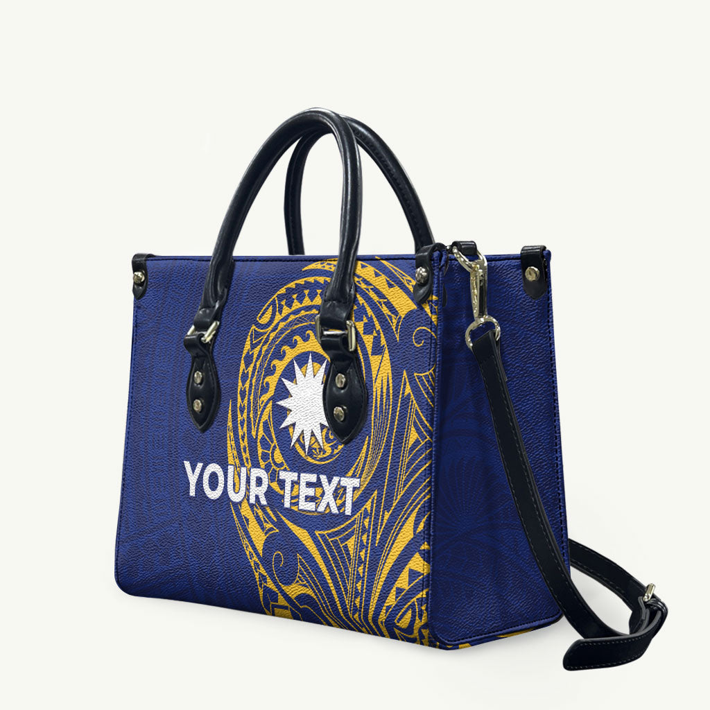 Personalised Nauru Angam Day Leather Bag Gold Navy Tribal Pattern LT05 Blue - Polynesian Pride