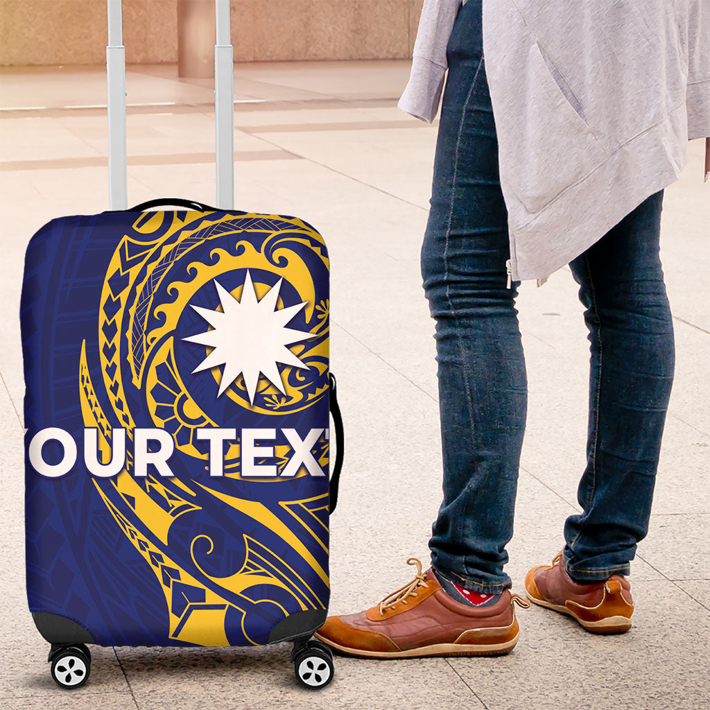 Personalised Nauru Angam Day Luggage Cover Gold Navy Tribal Pattern LT05 Blue - Polynesian Pride