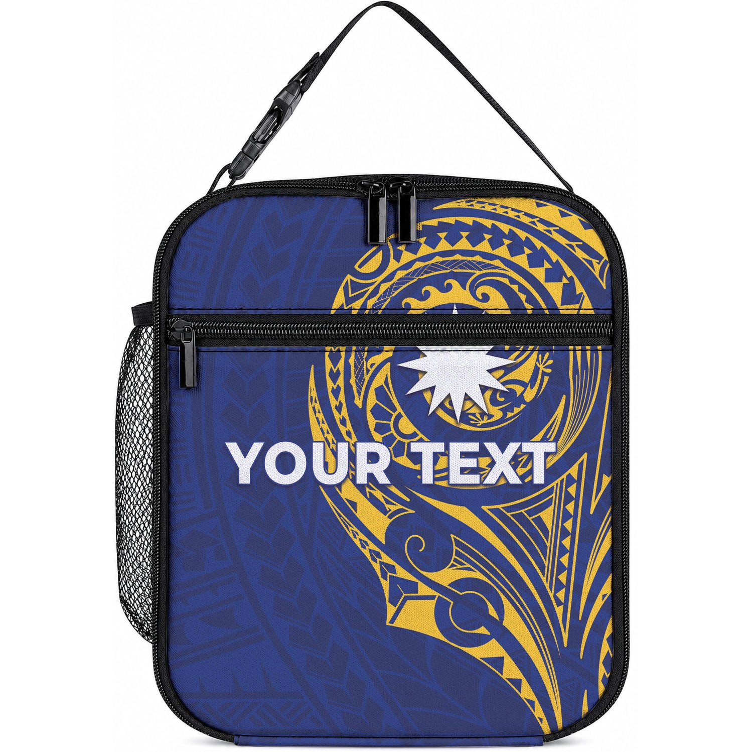 Personalised Nauru Angam Day Lunch Bag Gold Navy Tribal Pattern LT05 10.2 × 8.3 × 4.3 inch Blue - Polynesian Pride